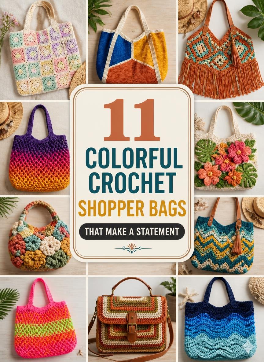 11 colorful crochet shopper bags and vibrant handmade tote bag patterns that make a statement