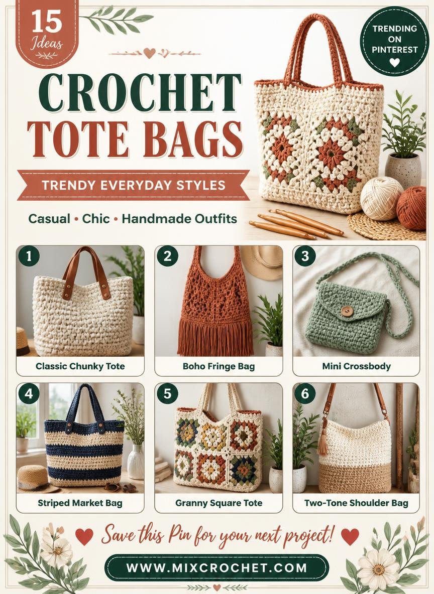 15 trendy crochet tote bags and handmade shoulder bag patterns perfect for everyday outfits