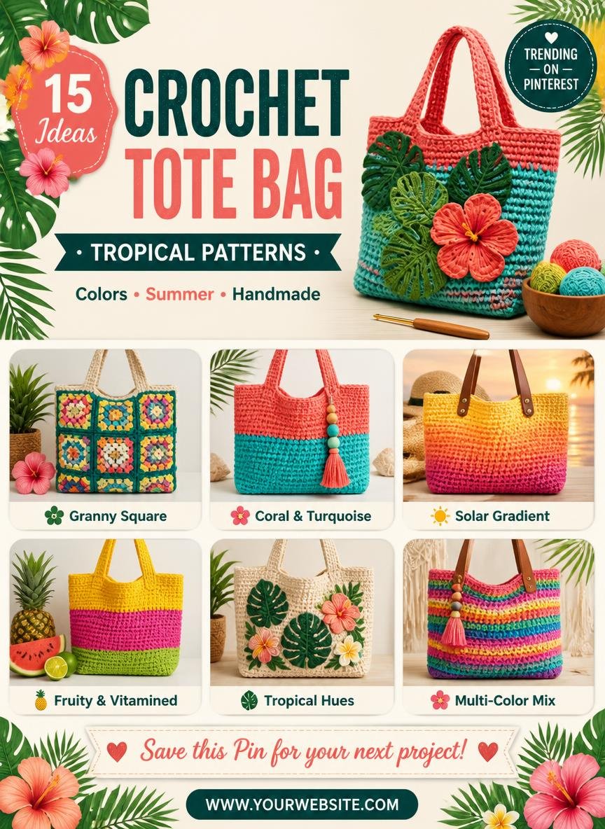 15 Vibrant Tropical Color Ideas for Summer Crochet Totes
