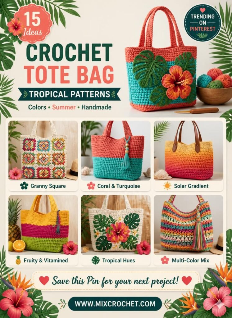15 Vibrant Tropical Color Ideas for Summer Crochet Totes