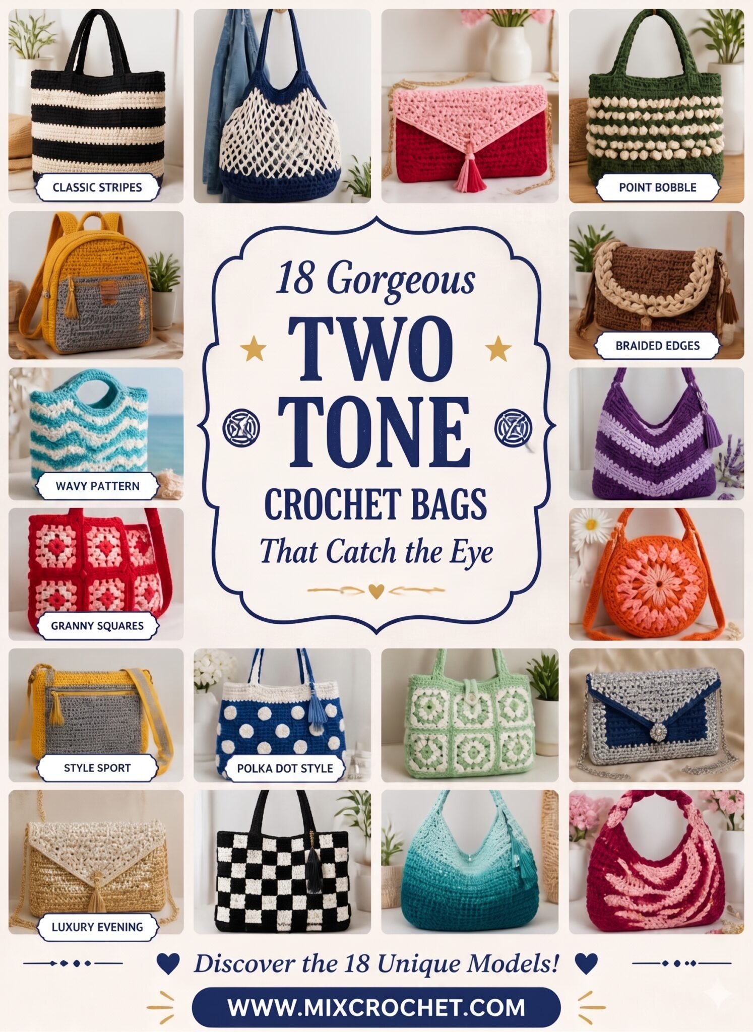 18 Gorgeous Two Tone Crochet Bags